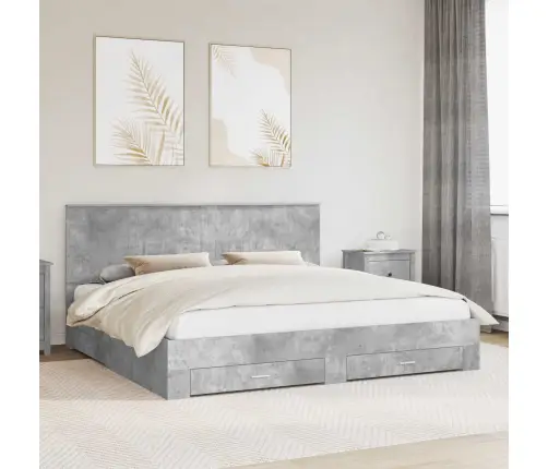 Gultas Rāmis Betona Pelēks 200 X 200 Cm Inženierijas Koks Vidaxl