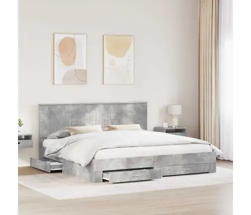 Gultas Rāmis Betona Pelēks 200 X 200 Cm Inženierijas Koks Vidaxl