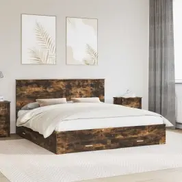 Gultas Rāmis Dūmaka Ozols 180 X 200 Cm Inženierijas Koks Vidaxl