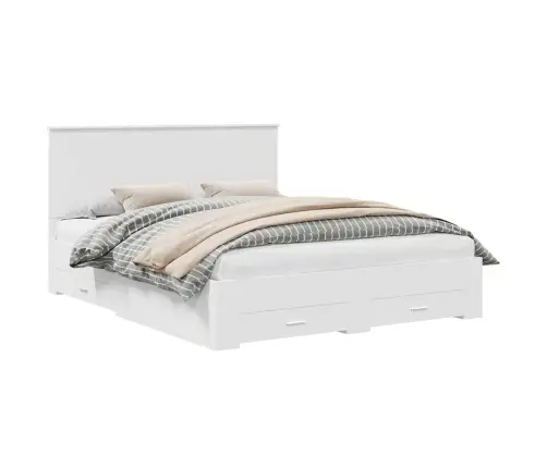 Gultas Rāmis Ar Atvilktni Balts 160 X 200 Cm Inženierijas Koks Vidaxl