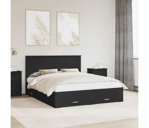 Gultas Rāmis Ar Atvilktni Melna 160 X 200 Cm Inženierijas Koks Vidaxl