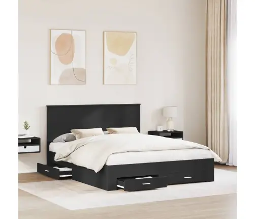 Gultas Rāmis Ar Atvilktni Melna 160 X 200 Cm Inženierijas Koks Vidaxl