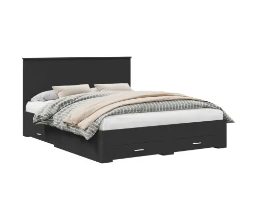 Gultas Rāmis Ar Atvilktni Melna 160 X 200 Cm Inženierijas Koks Vidaxl