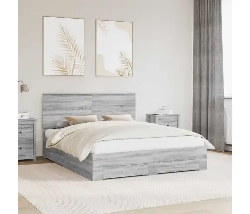 Gultas Rāmis Pelēks Sonoma 160 X 200 Cm Inženierijas Koks Vidaxl