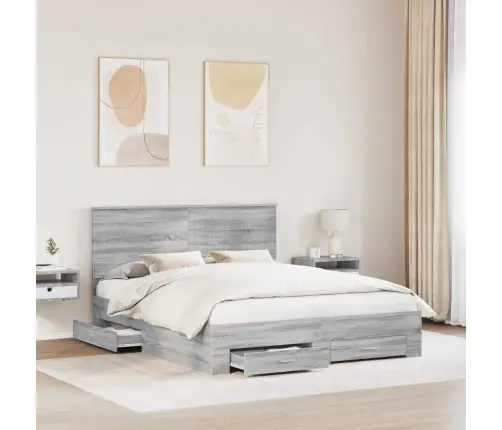 Gultas Rāmis Pelēks Sonoma 160 X 200 Cm Inženierijas Koks Vidaxl
