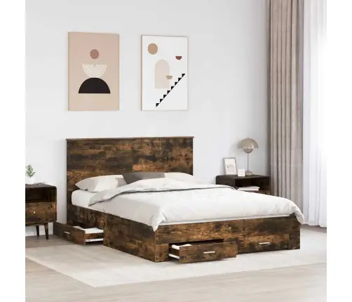 Gultas Rāmis Dūmaka Ozols 150 X 200 Cm Inženierijas Koks Vidaxl