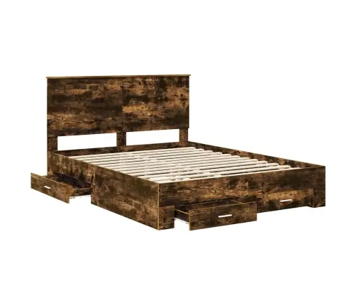 Gultas Rāmis Dūmaka Ozols 150 X 200 Cm Inženierijas Koks Vidaxl