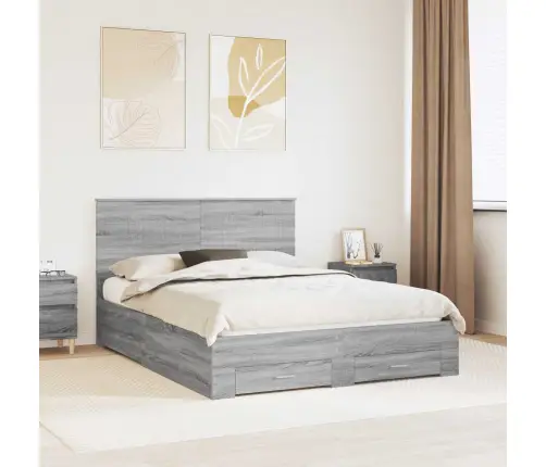 Gultas Rāmis Pelēks Sonoma 150 X 200 Cm Inženierijas Koks Vidaxl