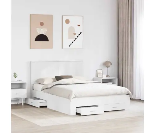 Voodi Raam Peaga Sahtliga Valge 140 X 200 Cm Tehispuit