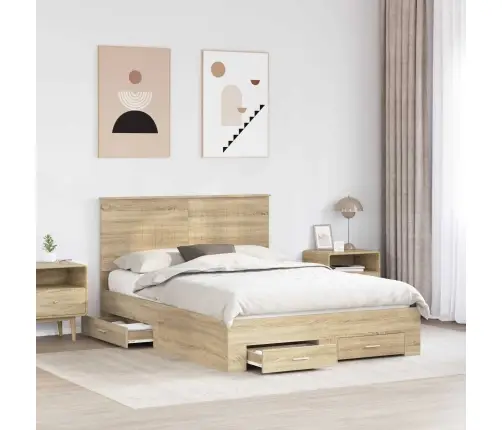 Voodi Raam Peaga Sahtliga Sonoma Tamm 140 X 200 Cm Tehispuit