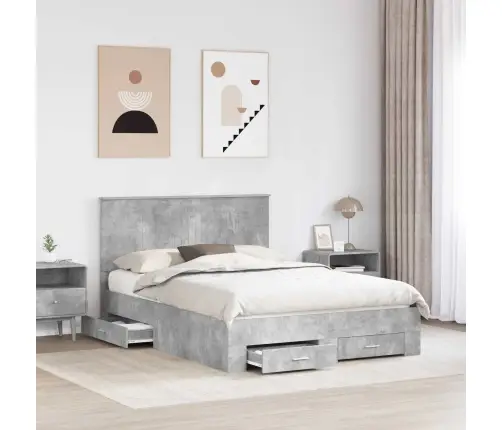 Gultas Rāmis Betona Pelēks 140 X 200 Cm Inženierijas Koks Vidaxl