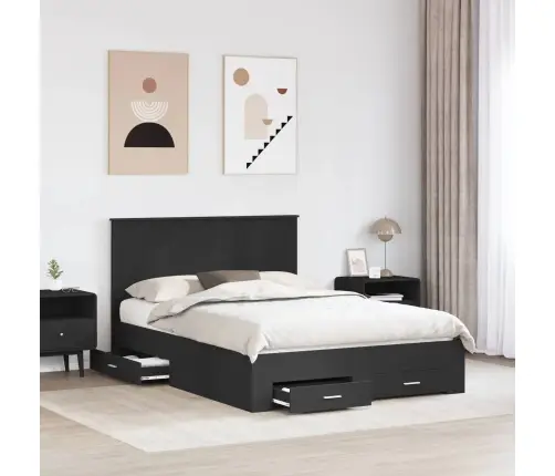 Gultas Rāmis Ar Atvilktni Melna 140 X 190 Cm Inženierijas Koks Vidaxl