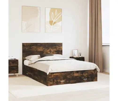 Voodi Raam Peaga Suitsetatud Tamm 140 X 190 Cm Tehispuit