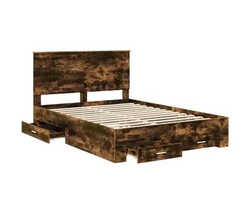 Voodi Raam Peaga Suitsetatud Tamm 140 X 190 Cm Tehispuit