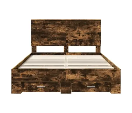 Voodi Raam Peaga Suitsetatud Tamm 140 X 190 Cm Tehispuit