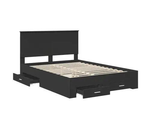 Voodi Raam Peaga Sahtliga Must 135 X 190 Cm Tehispuit