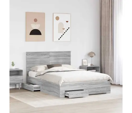 Gultas Rāmis Pelēks Sonoma 135 X 190 Cm Inženierijas Koks Vidaxl