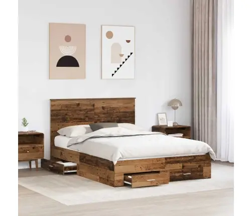 Voodi Raam Peaga Sahtliga Vana Puit 135 X 190 Cm Tehispuit