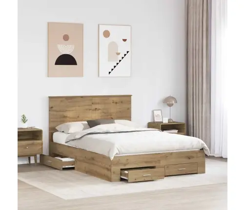 Gultas Rāmis Artisānā Ozols 135 X 190 Cm Inženierijas Koks Vidaxl