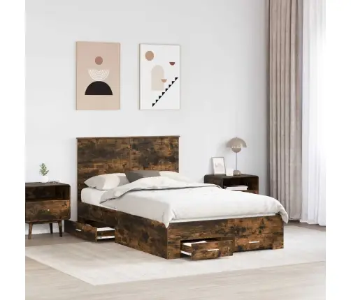 Voodi Raam Peaga Suitsetatud Tamm 120 X 200 Cm Tehispuit