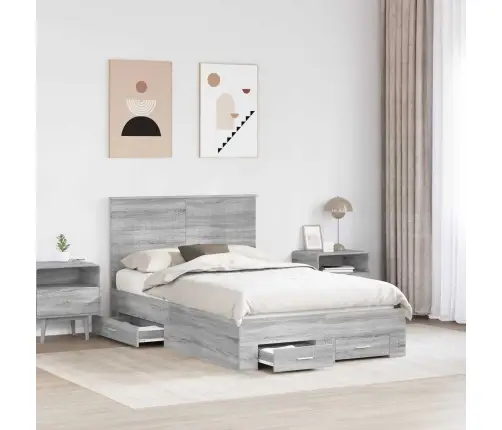 Gultas Rāmis Pelēks Sonoma 120 X 200 Cm Inženierijas Koks Vidaxl