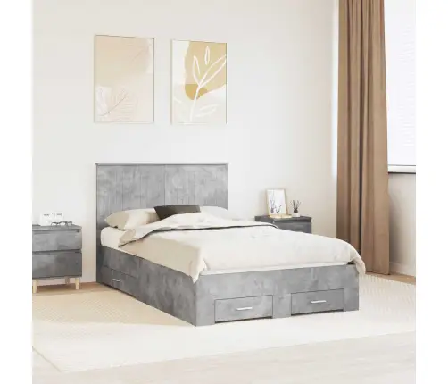 Gultas Rāmis Betona Pelēks 120 X 190 Cm Inženierijas Koks Vidaxl