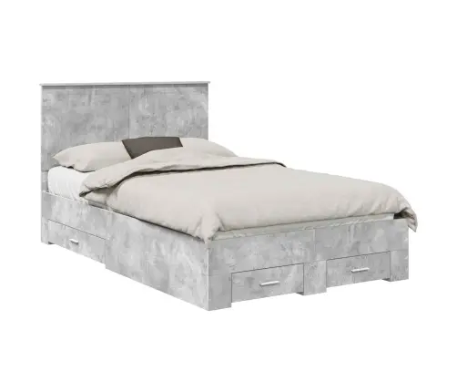 Gultas Rāmis Betona Pelēks 120 X 190 Cm Inženierijas Koks Vidaxl