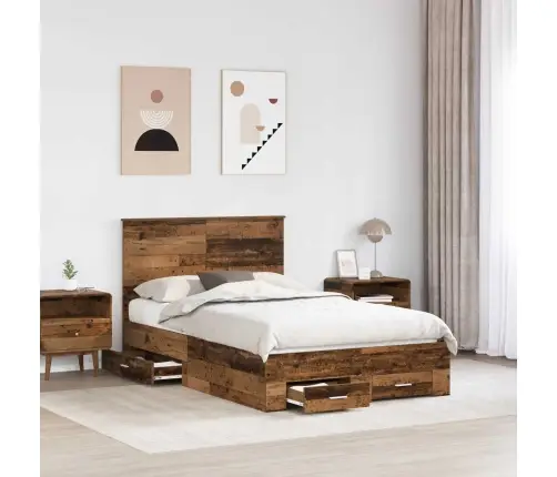 Gultas Rāmis Vecs Koks 120 X 190 Cm Inženierijas Koks Vidaxl