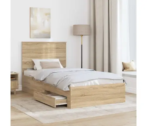 Gultas Rāmis Sonoma Ozols 100 X 200 Cm Inženierijas Koks Vidaxl