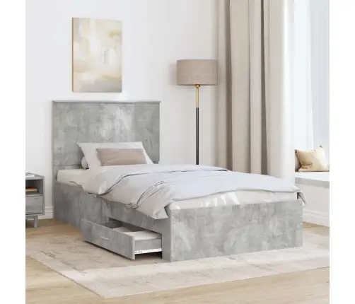 Voodi Raam Peaga Sahtliga Betoonhall 100 X 200 Cm Tehispuit