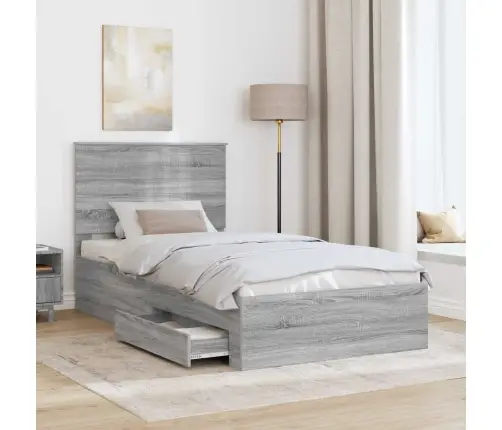 Gultas Rāmis Pelēks Sonoma 100 X 200 Cm Inženierijas Koks Vidaxl