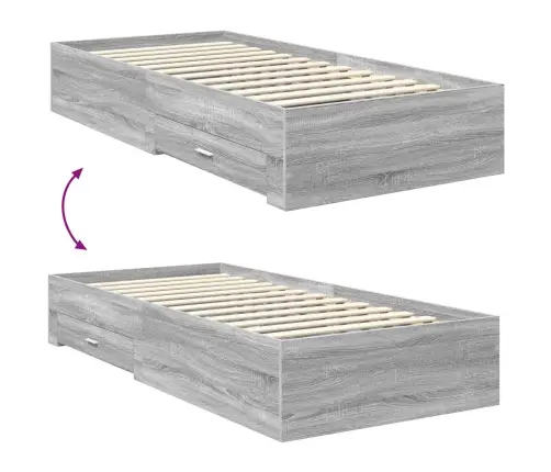 Gultas Rāmis Pelēks Sonoma 100 X 200 Cm Inženierijas Koks Vidaxl