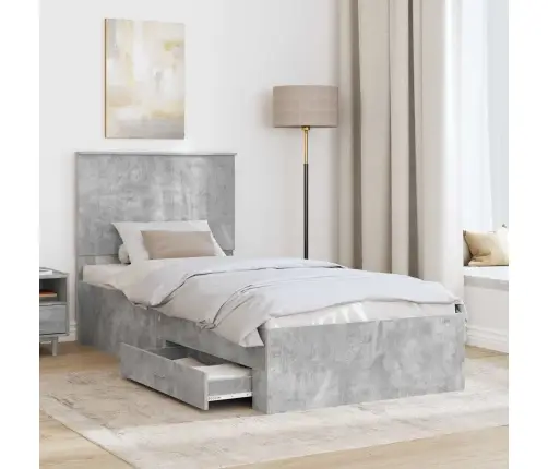 Lovos Rėmas Betono Pilka 90 X 200 Cm Apdirbta Mediena