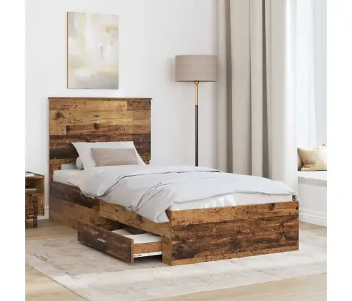 Lovos Rėmas Su Stalčių Senas Medis 90 X 200 Cm Apdirbta Mediena