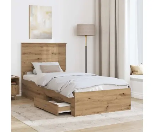 Gultas Rāmis Artisānā Ozols 90 X 200 Cm Inženierijas Koks Vidaxl