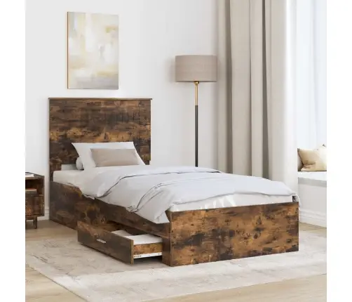 Gultas Rāmis Dūmaka Ozols 90 X 190 Cm Inženierijas Koks Vidaxl