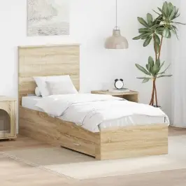 Gultas Rāmis Ar Atvilktni Sonoma Ozols Un Sudrabs 70 X 190 Cm Vidaxl