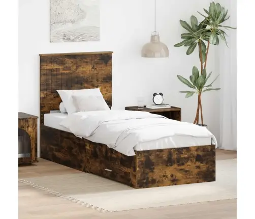 Gultas Rāmis Ar Atvilktni Dūmu Ozols Un Sudrabs 75 X 190 Cm Vidaxl