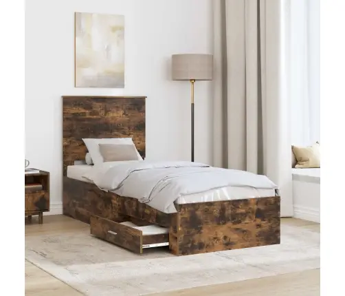 Gultas Rāmis Ar Atvilktni Dūmu Ozols Un Sudrabs 75 X 190 Cm Vidaxl