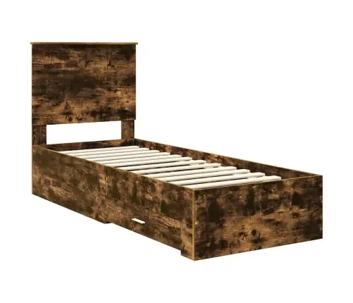 Gultas Rāmis Ar Atvilktni Dūmu Ozols Un Sudrabs 75 X 190 Cm Vidaxl