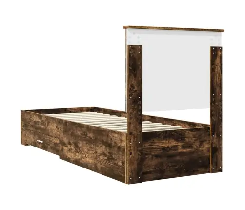 Gultas Rāmis Ar Atvilktni Dūmu Ozols Un Sudrabs 75 X 190 Cm Vidaxl