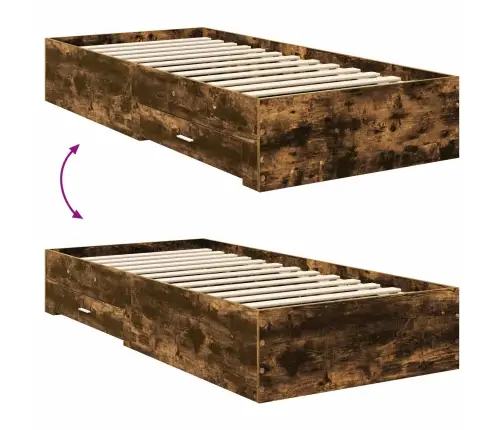 Gultas Rāmis Ar Atvilktni Dūmu Ozols Un Sudrabs 75 X 190 Cm Vidaxl