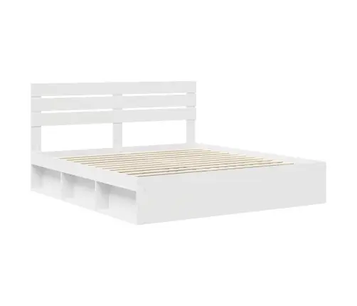 Voodi Raam Peaga Valge 200 X 200 Cm Tahke Mänd