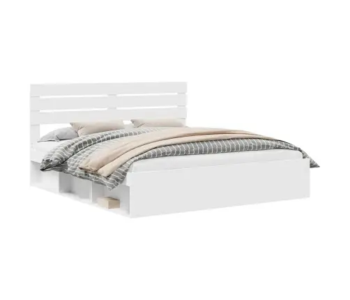 Voodi Raam Peaga Valge 200 X 200 Cm Tahke Mänd