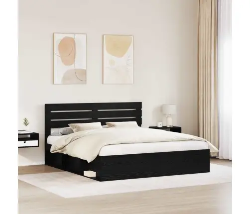 Voodi Raam Peaga Must 200 X 200 Cm Tahke Mänd