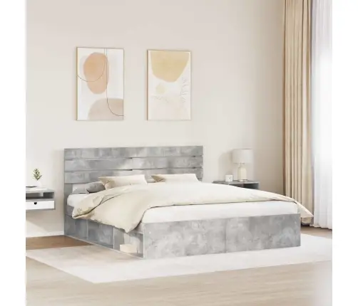 Gultas Rāmis Betons 200 X 200 Cm Ciets Priedes Koks Vidaxl