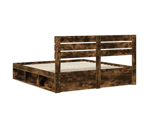 Voodi Raam Peaga Suitsetatud Tamm 200 X 200 Cm Tahke Mänd