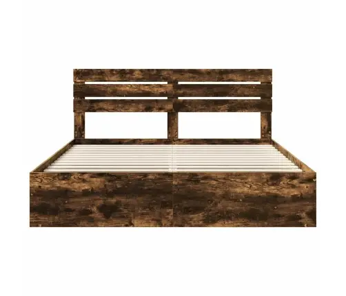 Voodi Raam Peaga Suitsetatud Tamm 200 X 200 Cm Tahke Mänd