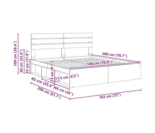 Lovos Rėmas Balta 180 X 200 Cm Kietos Pušies Mediena
