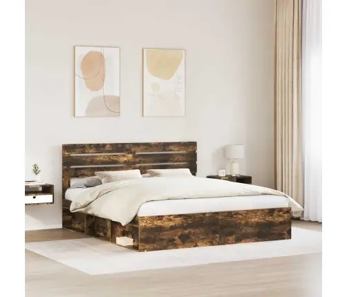 Gultas Rāmis Dūmaka Ozols 180 X 200 Cm Ciets Priedes Koks Vidaxl